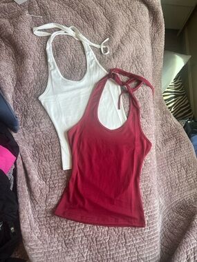 Set of 2 halter tops • white & red tank top • slightly cropped • going out top